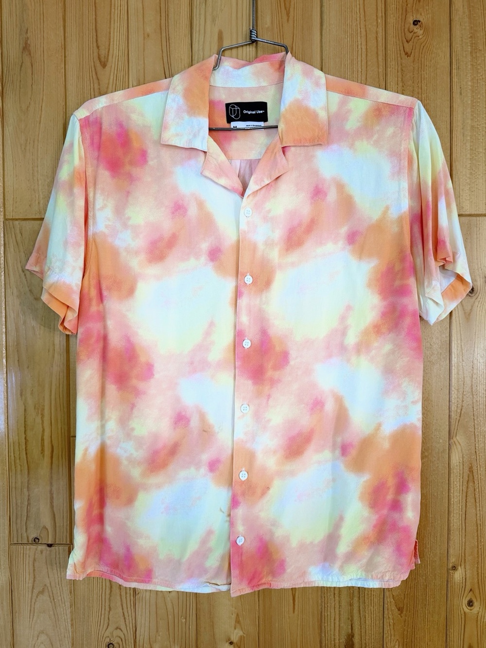 Original Use Tie Dye Button Front Camp Shirt Medium Pink Orange Short Sleeve